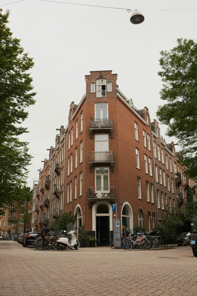 Professional real estate photography of European residential apartment building